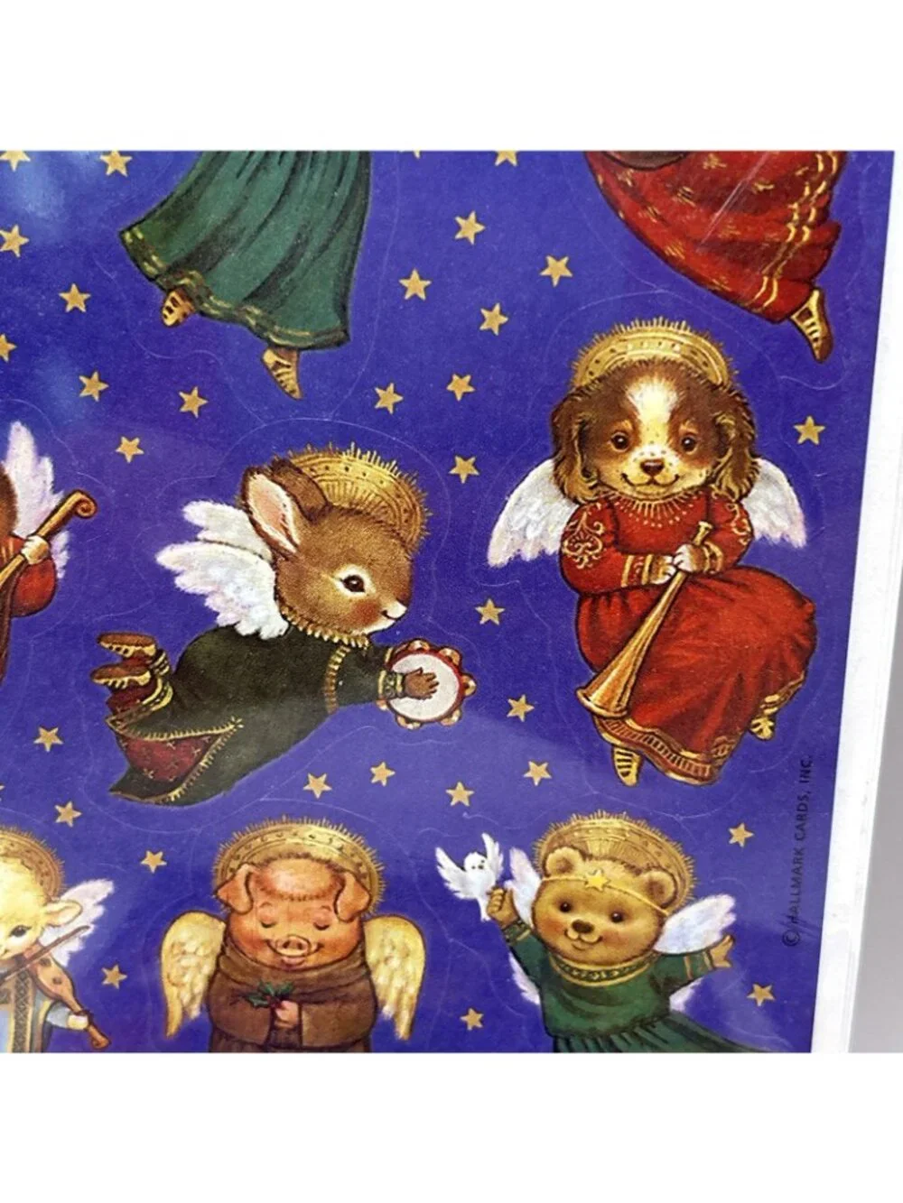 Vintage Set of 9 Sheets Hallmark Adorable Animal Angels Minstrels Stickers NIP